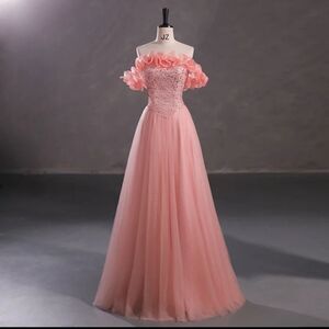 Elegant Pink Off-Shoulder Prom Dress